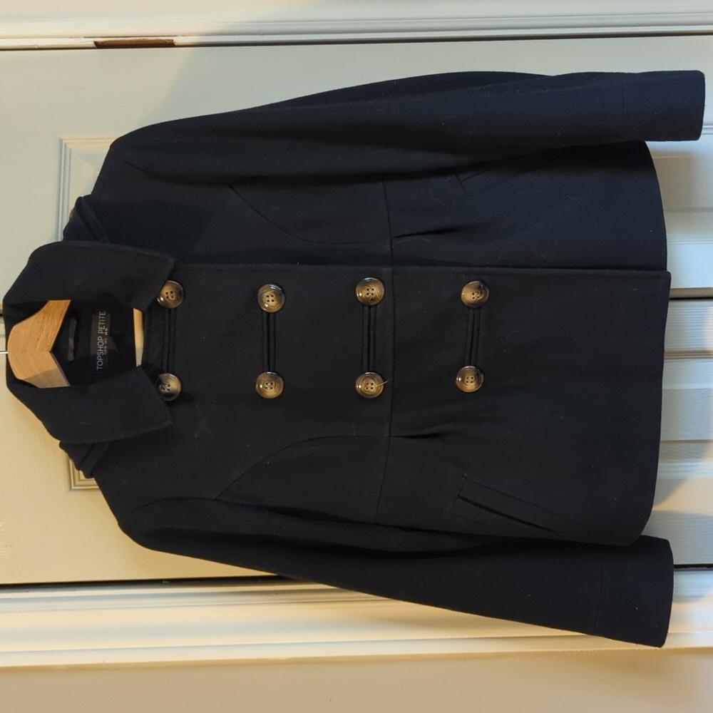 Topshop Women's Navy Petite Hooded Cropped Double-Breasted Coat